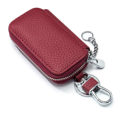 Genuine Women's Car Case Fashion Lichee Pattern Leather Luxury Brand Design Men's Zipper Key Holder Bag 2024 New Hot