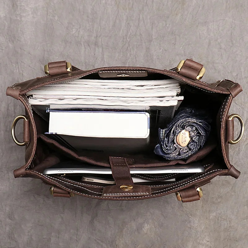 Genuine for Women 12 Inch Laptop Leather s Vintage Designer Tote Female Luxury Sling Bag Handbags