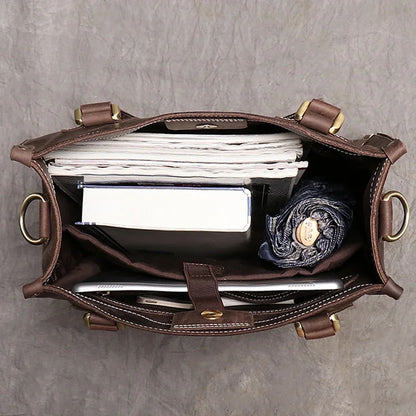 Genuine for Women 12 Inch Laptop Leather s Vintage Designer Tote Female Luxury Sling Bag Handbags