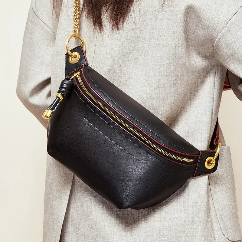 Genuine leather bag 2024 new cross body trendy women's bag versatile leather waist bag women's trendy Instagram