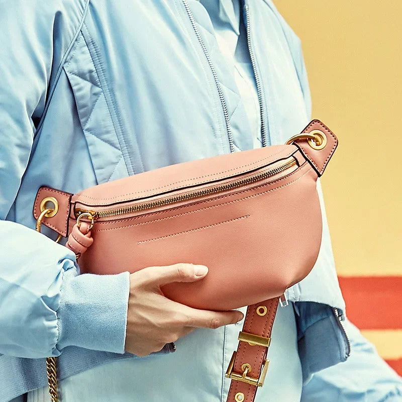 Genuine leather bag 2024 new cross body trendy women's bag versatile leather waist bag women's trendy Instagram