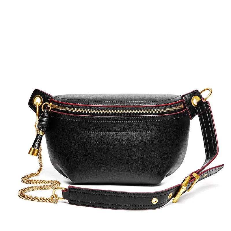 Genuine leather bag 2024 new cross body trendy women's bag versatile leather waist bag women's trendy Instagram