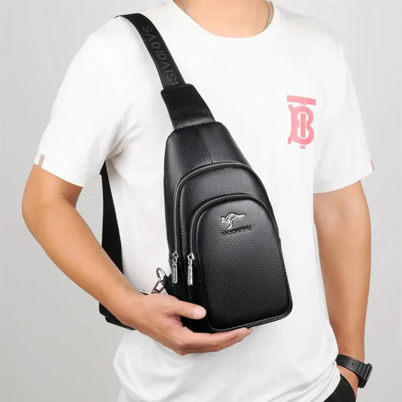 Genuine leather business MEN'S chest fashion cowhide crossbody high quality shoulder large capacity sling bag
