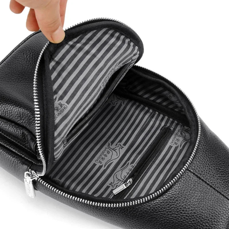 Genuine leather business MEN'S chest fashion cowhide crossbody high quality shoulder large capacity sling bag