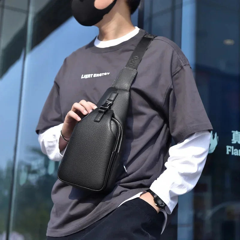Genuine leather business MEN'S chest vintage cowhide male shoulder crossbody large capacity sling bag