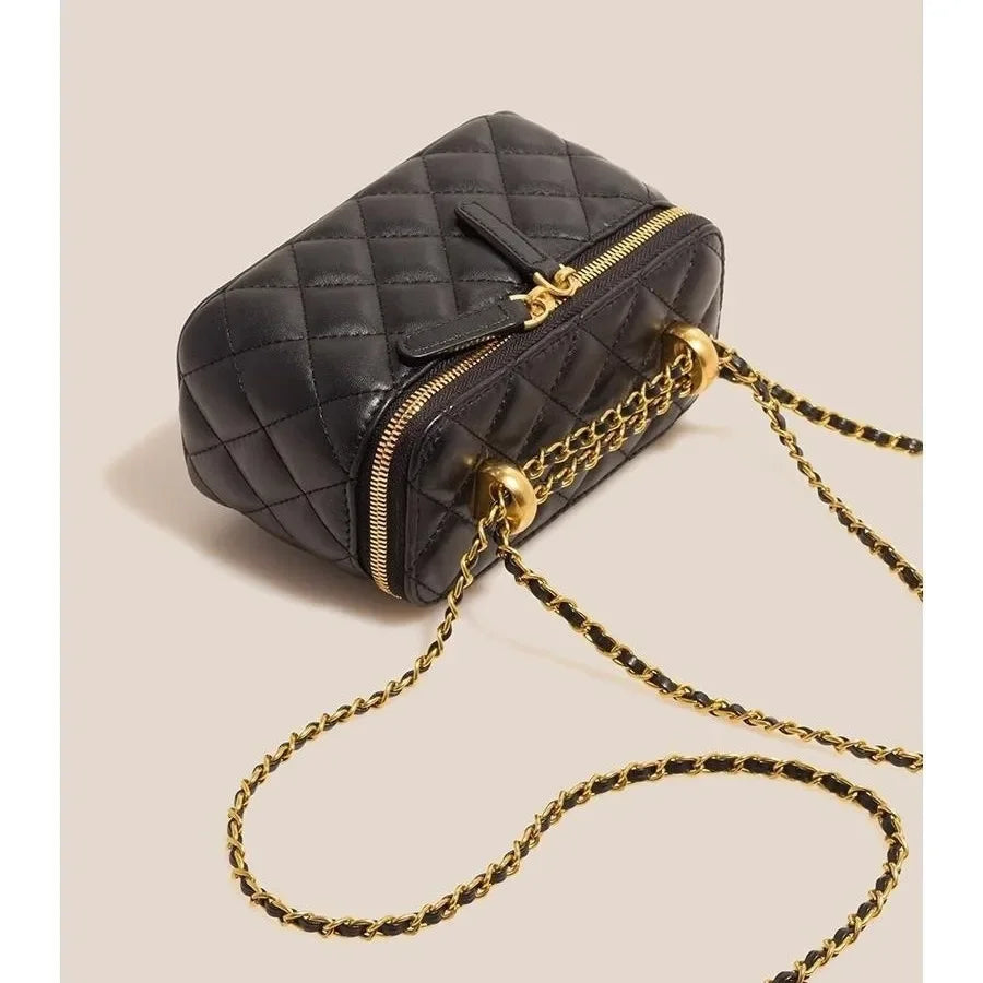 Genuine leather chain women's bag sheepskin small fragrance box bag women's high-end cross-body lipstick small square bag
