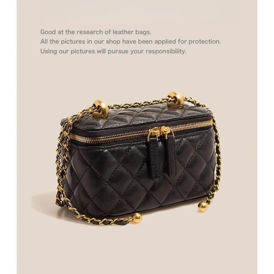 Genuine leather chain women's bag sheepskin small fragrance box bag women's high-end cross-body lipstick small square bag