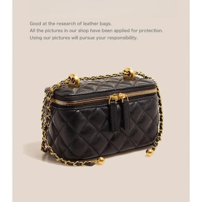 Genuine leather chain women's bag sheepskin small fragrance box bag women's high-end cross-body lipstick small square bag