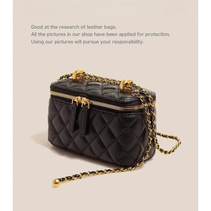 Genuine leather chain women's bag sheepskin small fragrance box bag women's high-end cross-body lipstick small square bag