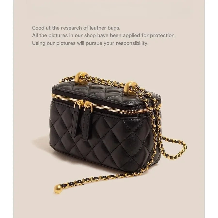 Genuine leather chain women's bag sheepskin small fragrance box bag women's high-end cross-body lipstick small square bag