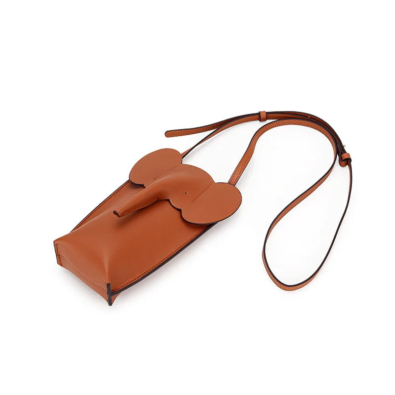 Genuine leather elephant phone bag mini bag 2023 new niche cowhide versatile crossbody bag