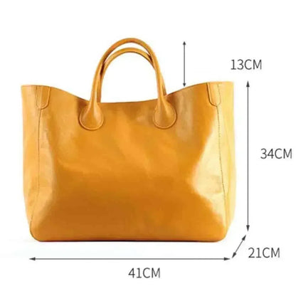Genuine leather handbag Luxury cowhide casual handbag Thick natural leather bucket bag Large wallet Women's bag