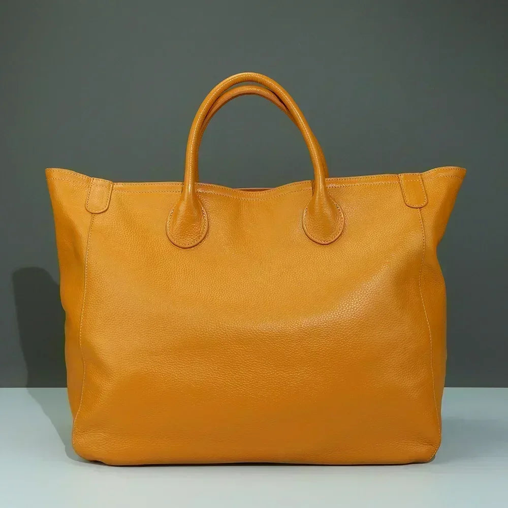 Genuine leather handbag Luxury cowhide casual handbag Thick natural leather bucket bag Large wallet Women's bag