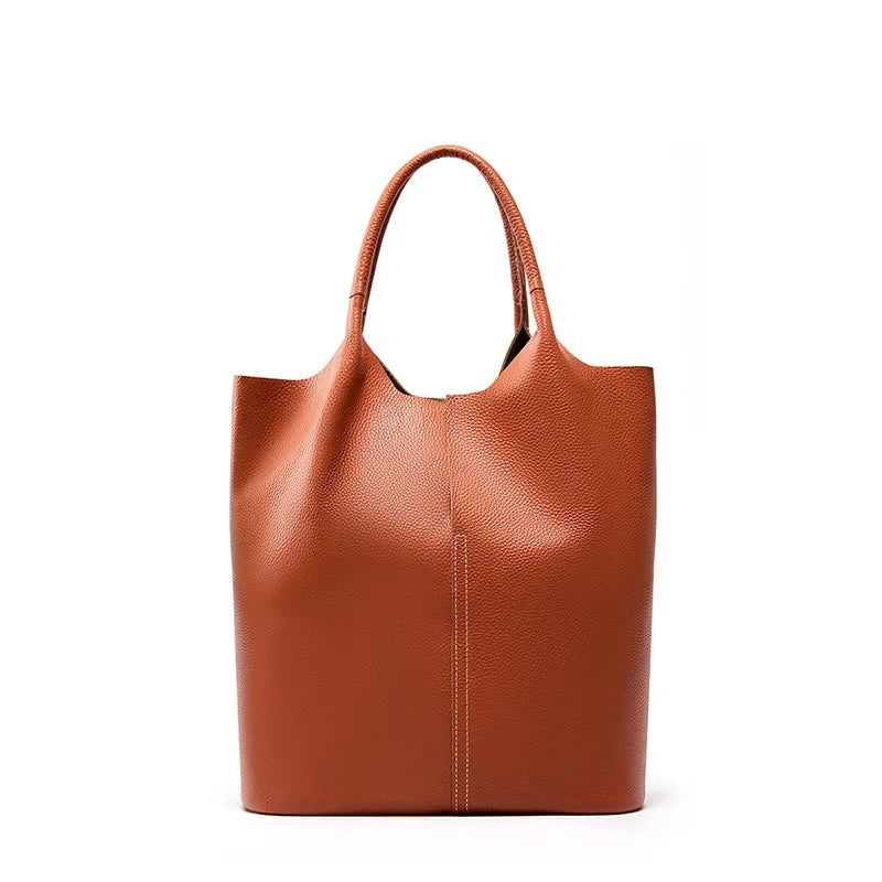 Genuine leather large capacity tote bag, simple and luxurious, versatile women's soft leather tote shoulder handbag
