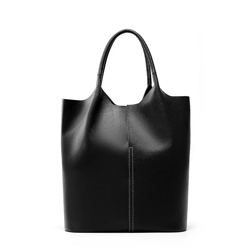 Genuine leather large capacity tote bag, simple and luxurious, versatile women's soft leather tote shoulder handbag