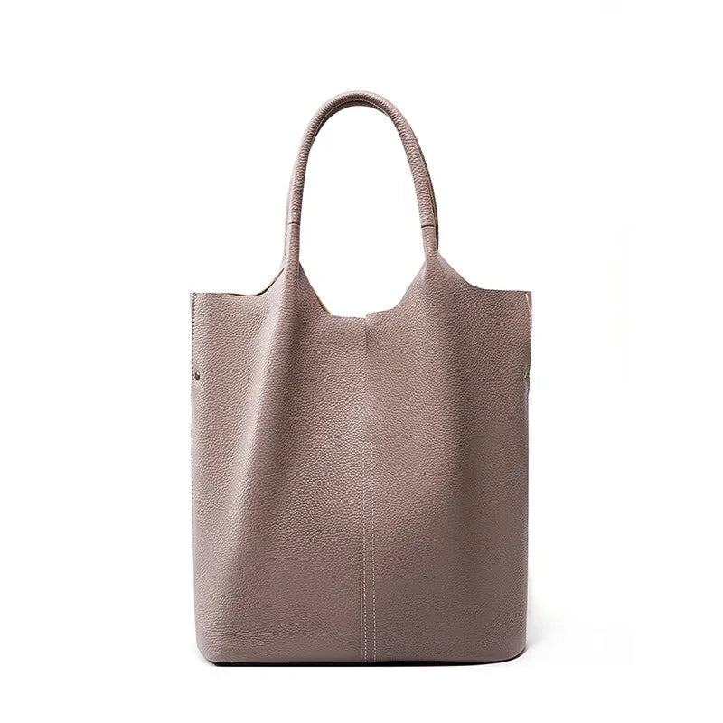 Genuine leather large capacity tote bag, simple and luxurious, versatile women's soft leather tote shoulder handbag