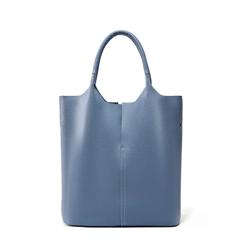 Genuine leather large capacity tote bag, simple and luxurious, versatile women's soft leather tote shoulder handbag