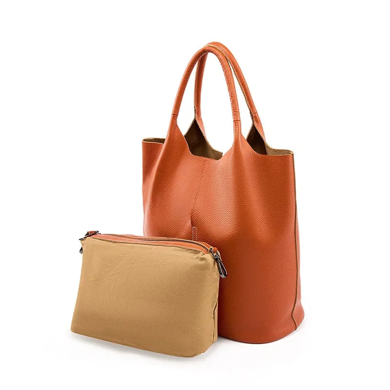 Genuine leather large capacity tote bag, simple and luxurious, versatile women's soft leather tote shoulder handbag