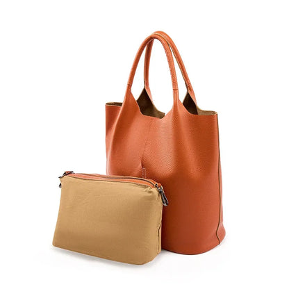 Genuine leather large capacity tote bag, simple and luxurious, versatile women's soft leather tote shoulder handbag