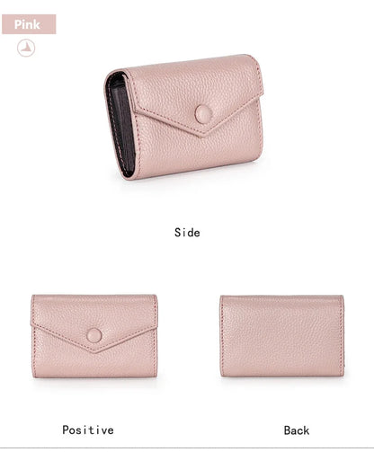 Genuine leather men and women card holder small zipper wallet solid accordion multi-card slot coin purse document bag