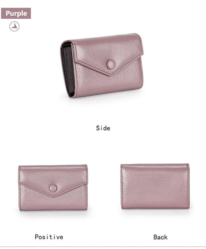 Genuine leather men and women card holder small zipper wallet solid accordion multi-card slot coin purse document bag