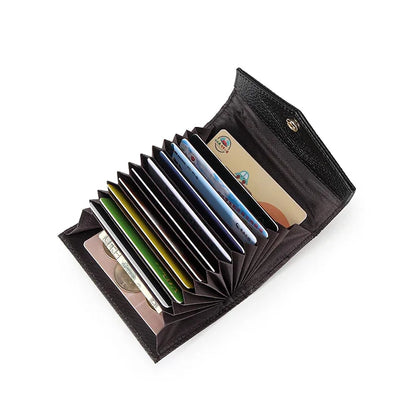 Genuine leather men and women card holder small zipper wallet solid accordion multi-card slot coin purse document bag