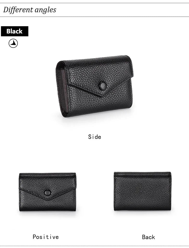 Genuine leather men and women card holder small zipper wallet solid accordion multi-card slot coin purse document bag