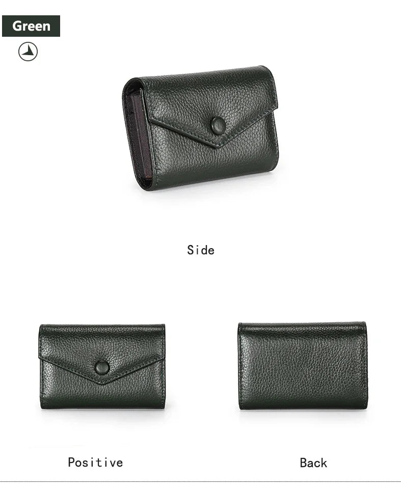 Genuine leather men and women card holder small zipper wallet solid accordion multi-card slot coin purse document bag
