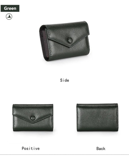 Genuine leather men and women card holder small zipper wallet solid accordion multi-card slot coin purse document bag