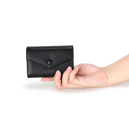 Genuine leather men and women card holder small zipper wallet solid accordion multi-card slot coin purse document bag