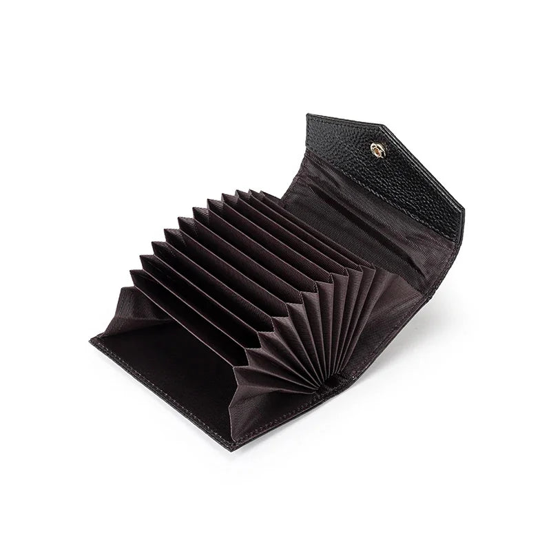 Genuine leather men and women card holder small zipper wallet solid accordion multi-card slot coin purse document bag