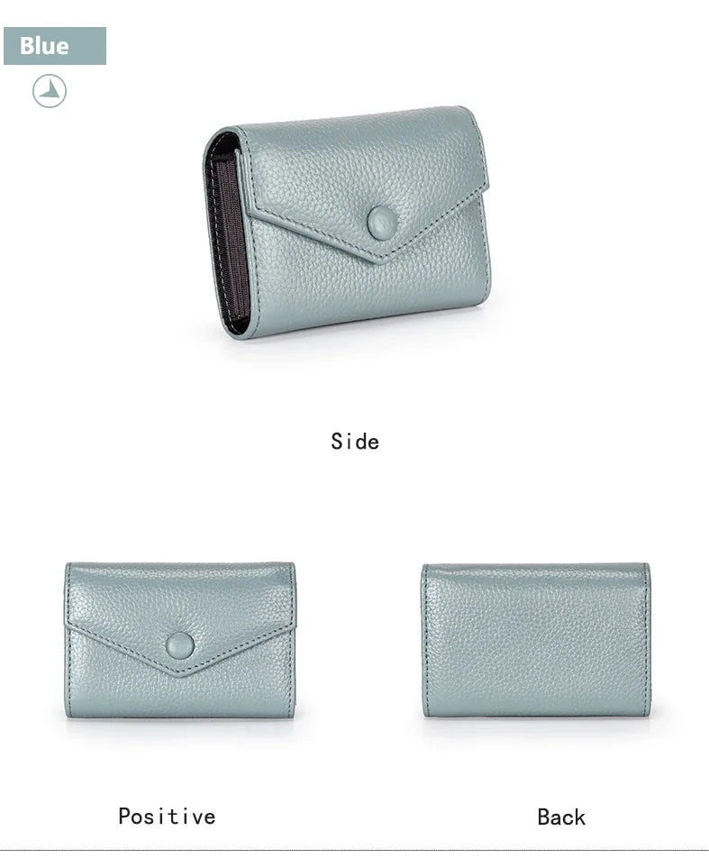 Genuine leather men and women card holder small zipper wallet solid accordion multi-card slot coin purse document bag