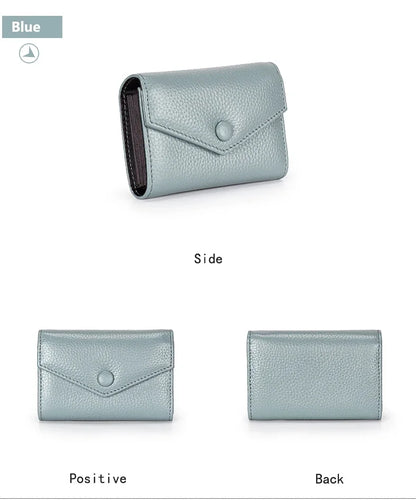 Genuine leather men and women card holder small zipper wallet solid accordion multi-card slot coin purse document bag