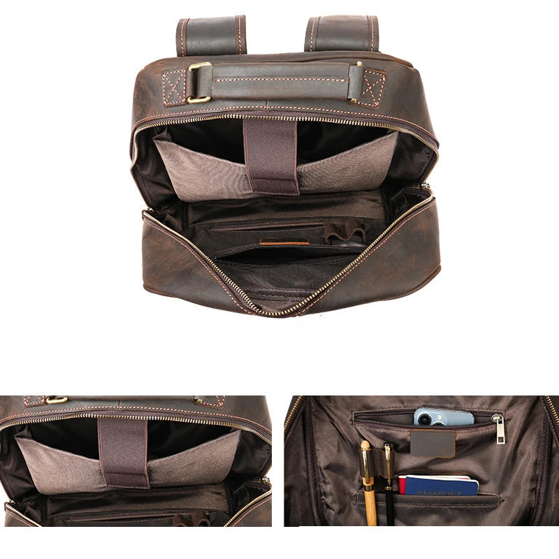 Genuine leather men's retro designer backpack Genuine leather men's backpack Large capacity cowhide travel bag for men