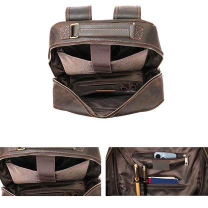 Genuine leather men's retro designer backpack Genuine leather men's backpack Large capacity cowhide travel bag for men