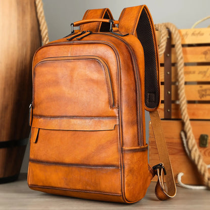 Genuine leather men's retro designer backpack Genuine leather men's backpack Large capacity cowhide travel bag for men