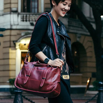 Genuine leather new large capacity hand fashionable one shoulder crossbody bag, women's bag