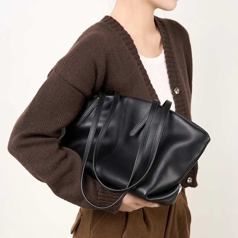 Genuine leather women's bag 2024 new fashionable casual shoulder bag, cowhide women's handbag, large capacity tote bag