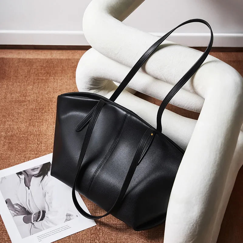 Genuine leather women's bag 2024 new fashionable casual shoulder bag, cowhide women's handbag, large capacity tote bag
