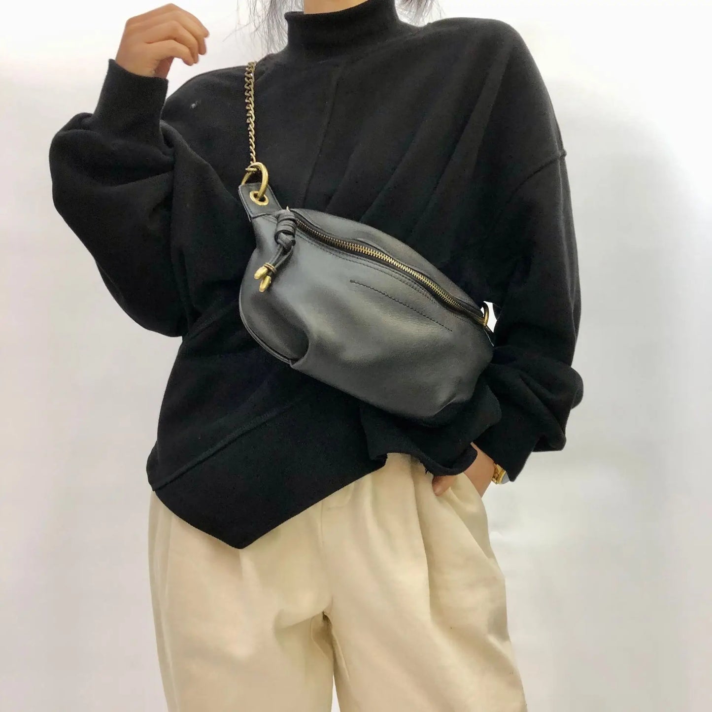 Genuinen Leather Handmade Top Layer Cowhide Chest Pack Large Capacity Zippers Casual Crossbody Shoulder Bag Women Luxury Purses