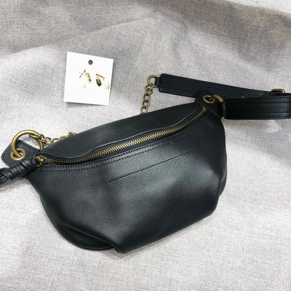 Genuinen Leather Handmade Top Layer Cowhide Chest Pack Large Capacity Zippers Casual Crossbody Shoulder Bag Women Luxury Purses