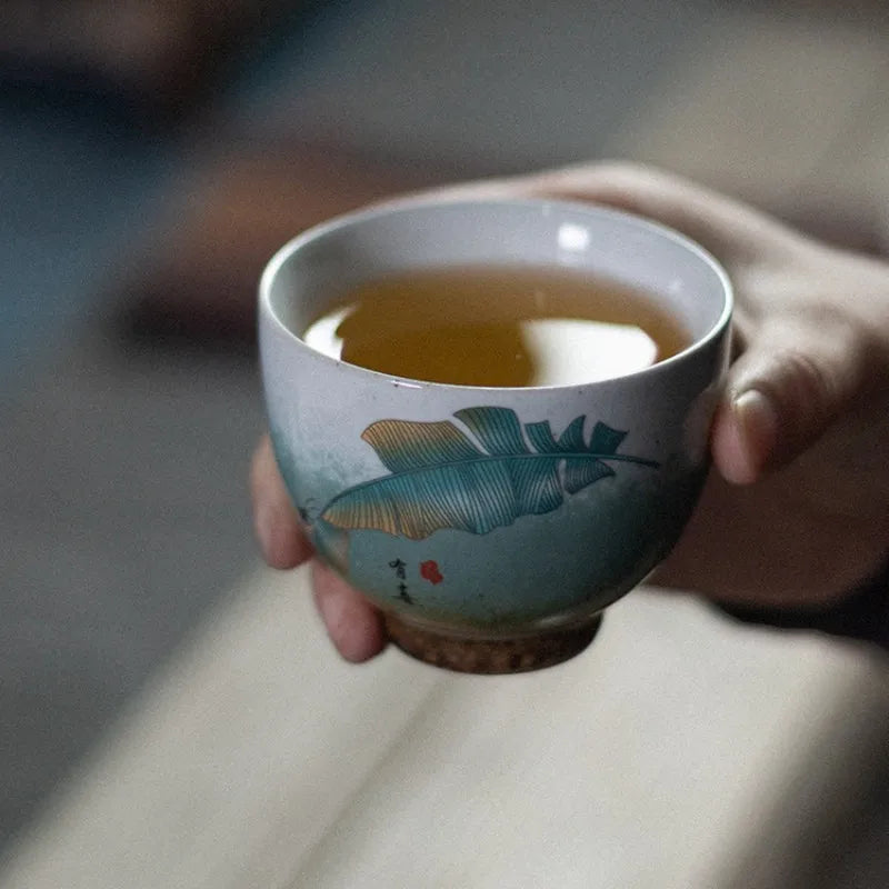Gift Box Ceramic Tea Cup Kung Fu Teacup Happy Fortune and Five Blessings Stoneware Master Cup Fu Lu Shou Set Teaware Kitchen Bar