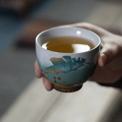 Gift Box Ceramic Tea Cup Kung Fu Teacup Happy Fortune and Five Blessings Stoneware Master Cup Fu Lu Shou Set Teaware Kitchen Bar