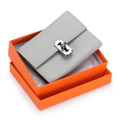 Gift Box Three-fold Small Purse Women's 2024 New Temperament Leather Folding Short Money Clip Multi-card Change