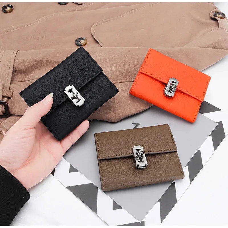 Gift Box Three-fold Small Purse Women's 2024 New Temperament Leather Folding Short Money Clip Multi-card Change