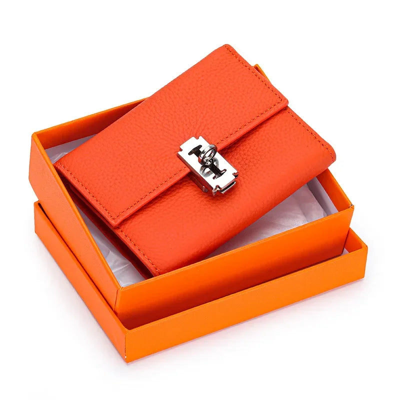 Gift Box Three-fold Small Purse Women's 2024 New Temperament Leather Folding Short Money Clip Multi-card Change