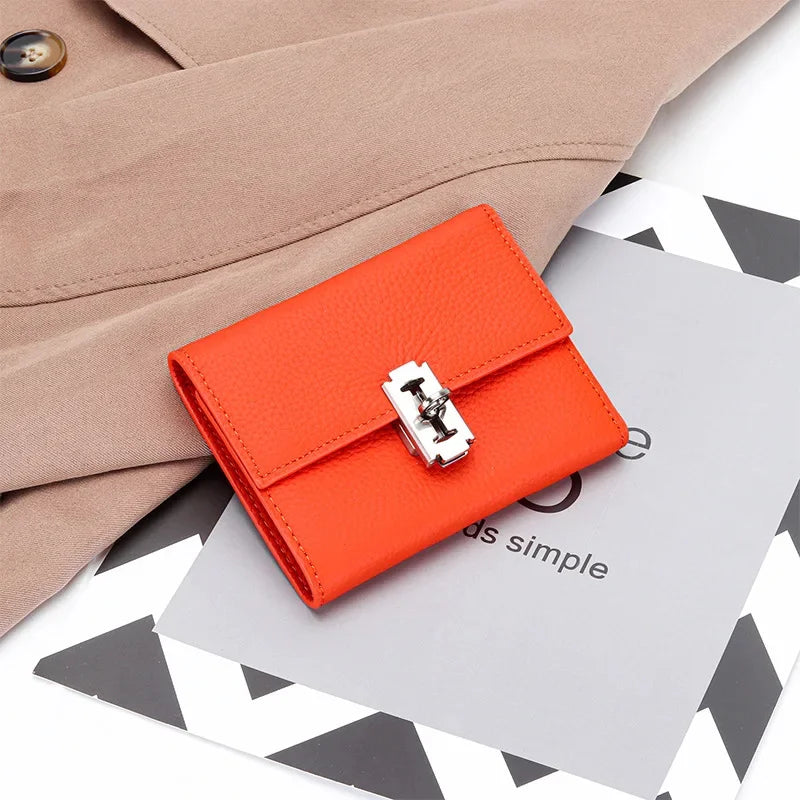 Gift Box Three-fold Small Purse Women's 2024 New Temperament Leather Folding Short Money Clip Multi-card Change