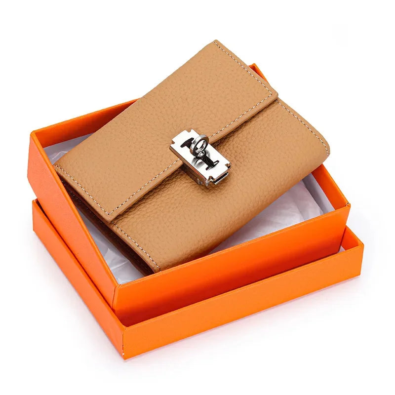 Gift Box Three-fold Small Purse Women's 2024 New Temperament Leather Folding Short Money Clip Multi-card Change