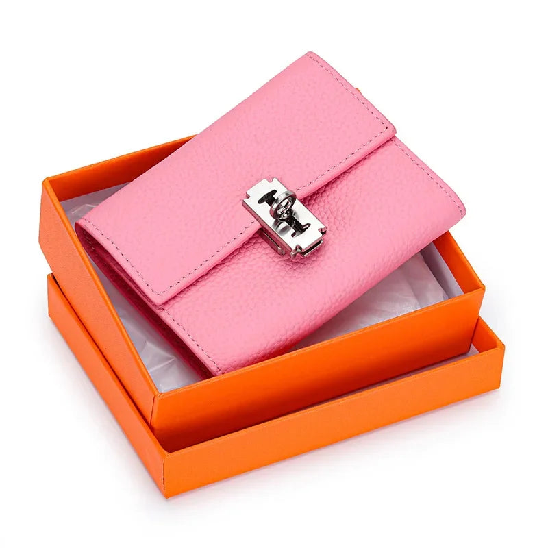 Gift Box Three-fold Small Purse Women's 2024 New Temperament Leather Folding Short Money Clip Multi-card Change