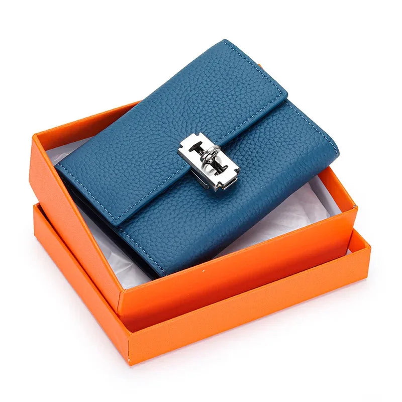 Gift Box Three-fold Small Purse Women's 2024 New Temperament Leather Folding Short Money Clip Multi-card Change